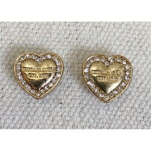 Heart Studs Michael Kors Earrings Gold Heart with Crystal Edge Pierced Studs